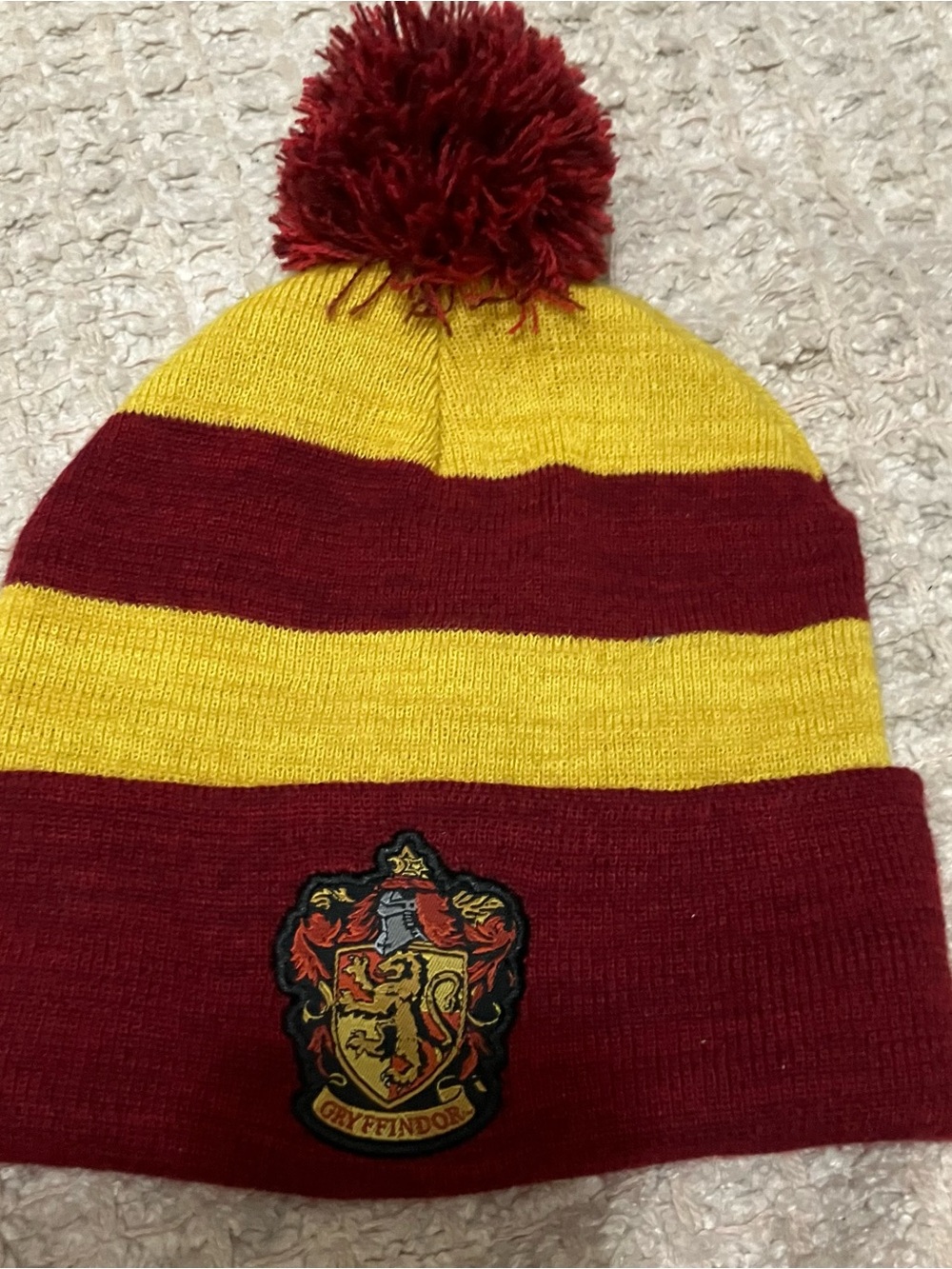 Harry Potter Gryffindor House Crest Striped Knit Cuff Beanie Hat Cap Adult